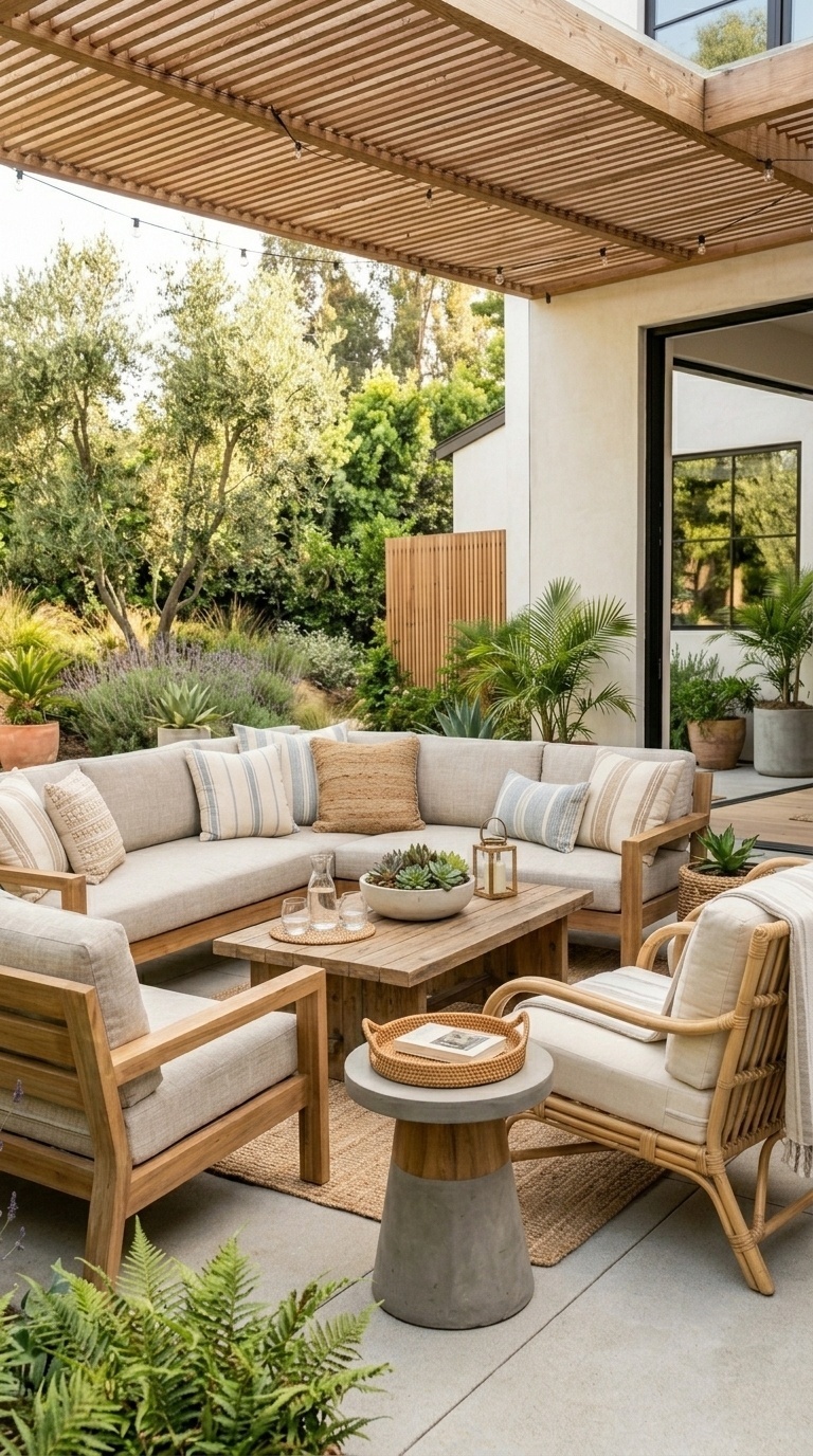 Modern Patio Design with Natural Wood & Neutral Vibes