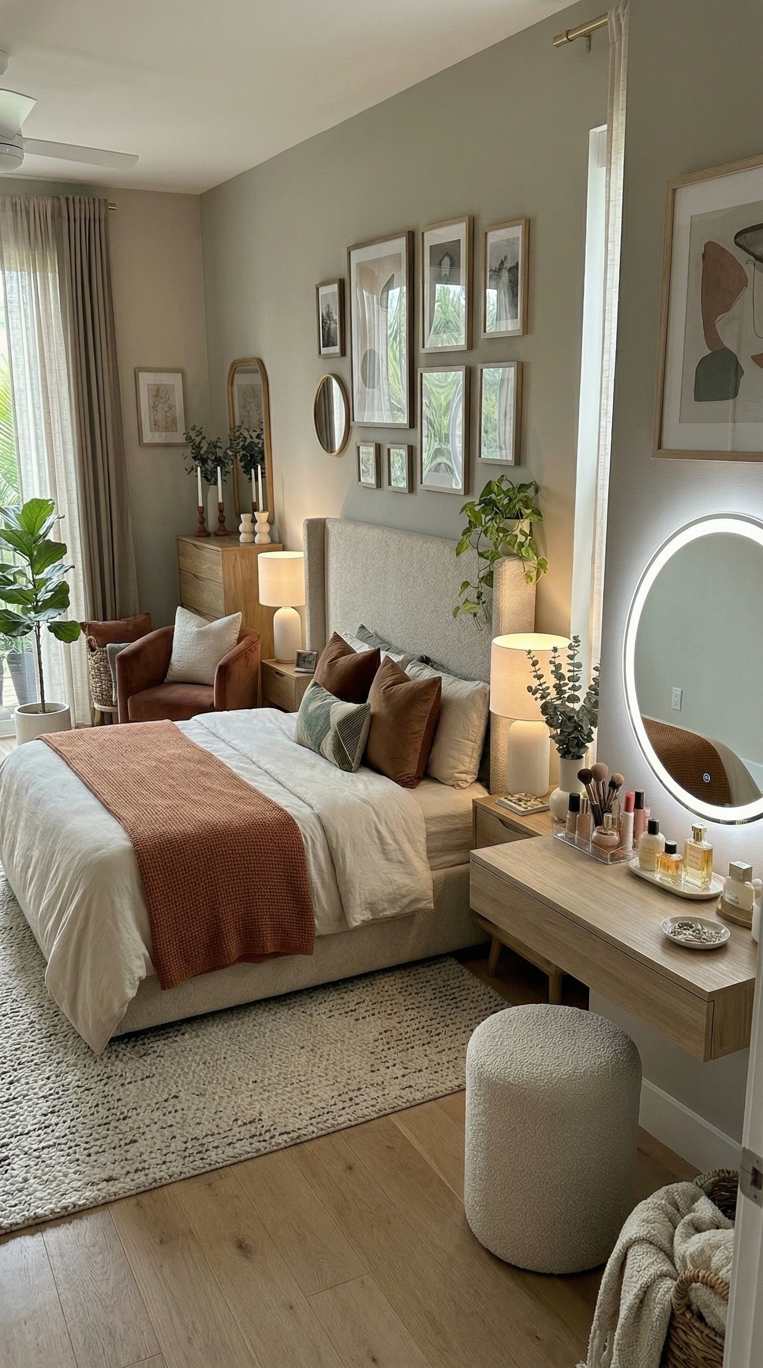 Cozy Neutral Master Bedroom Ideas with Vanity Corner