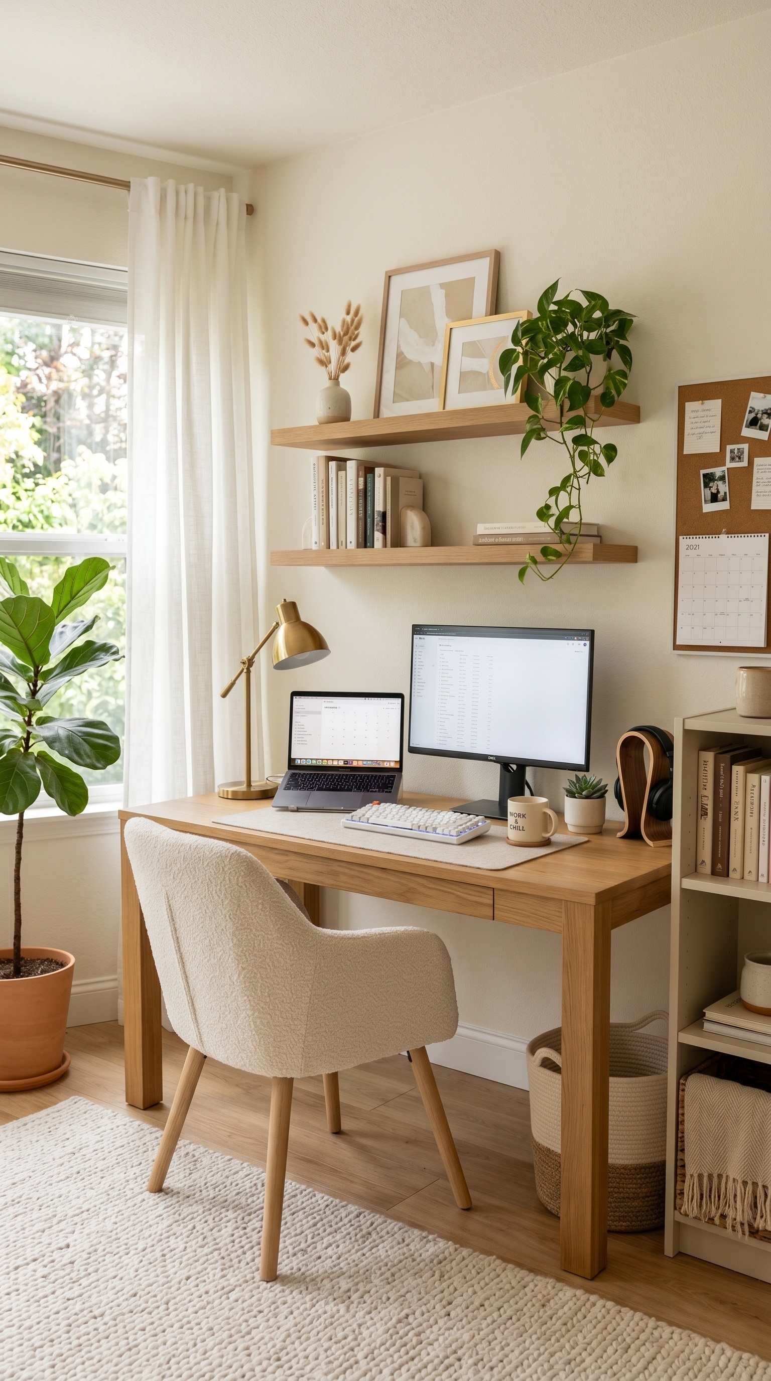 Minimalist Cozy Home Office Setup 🌿 Neutral Desk Aesthetic Ideas