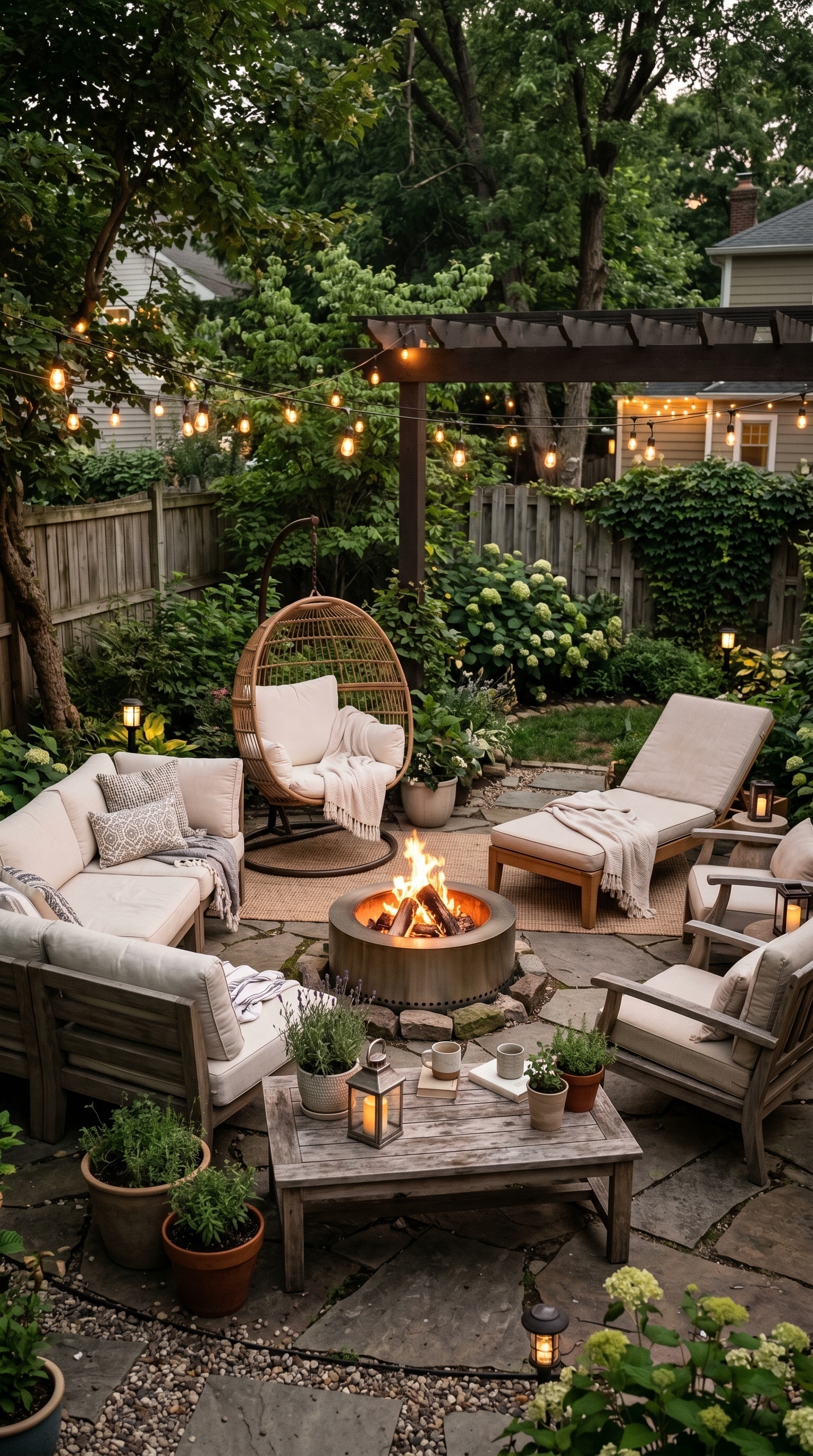 Cozy Backyard Patio Ideas 🌿 Outdoor Seating with Fire Pit & String Lights