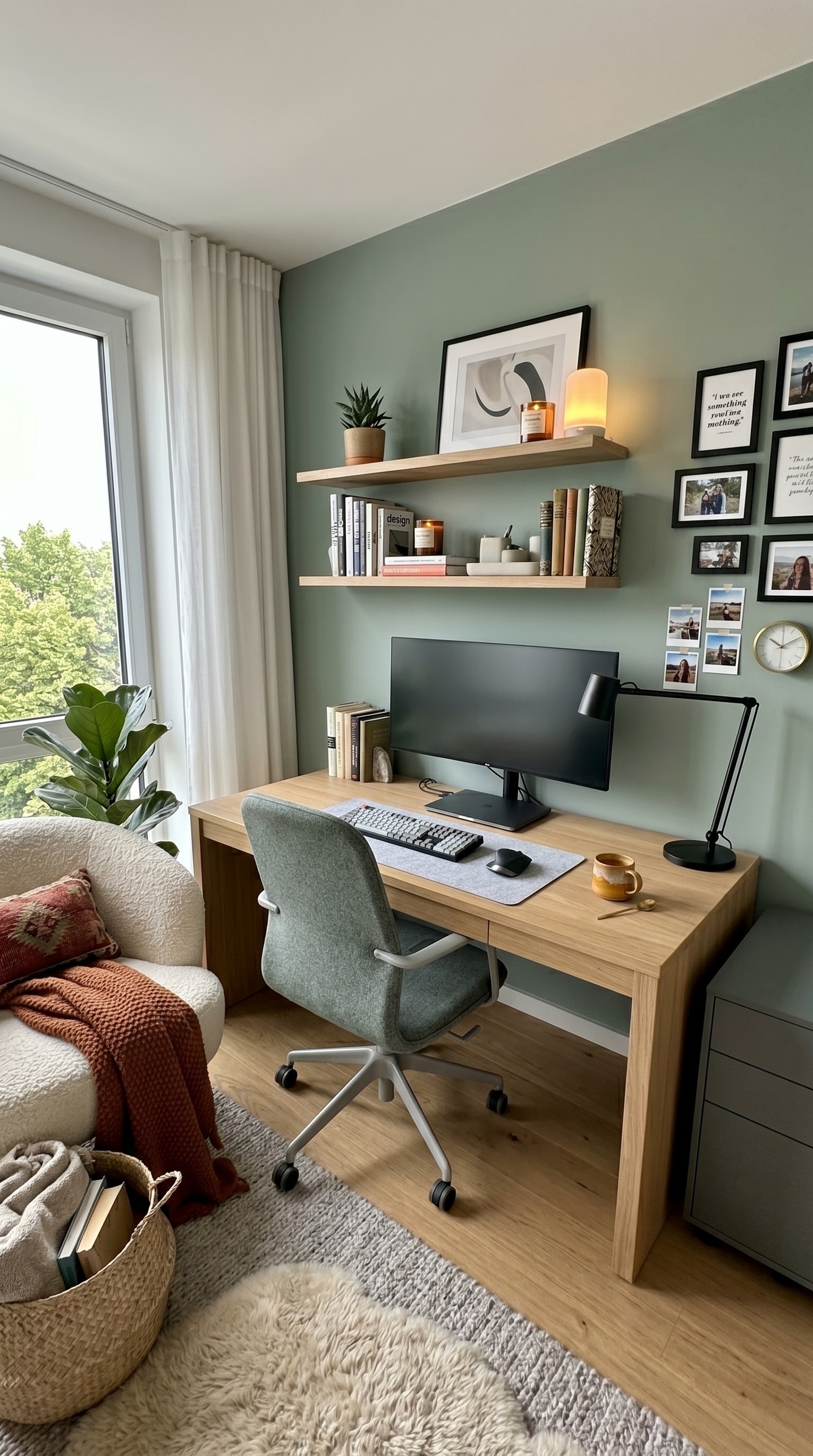 Cozy Home Office Ideas | Sage Green Workspace & Scandinavian Desk Setup