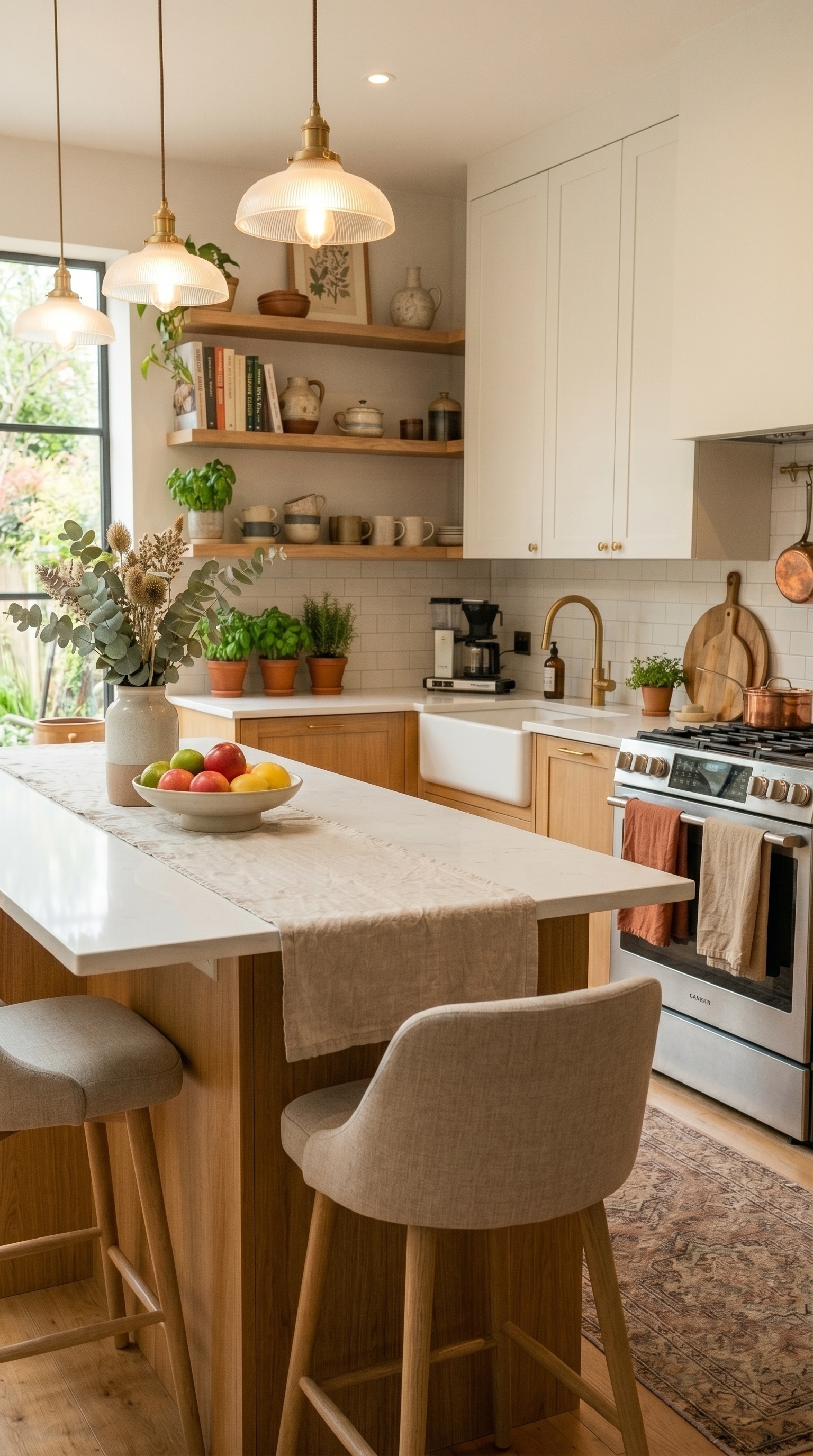 Warm Modern Kitchen Ideas | Cozy Neutral Kitchen with Wood & White Cabinets