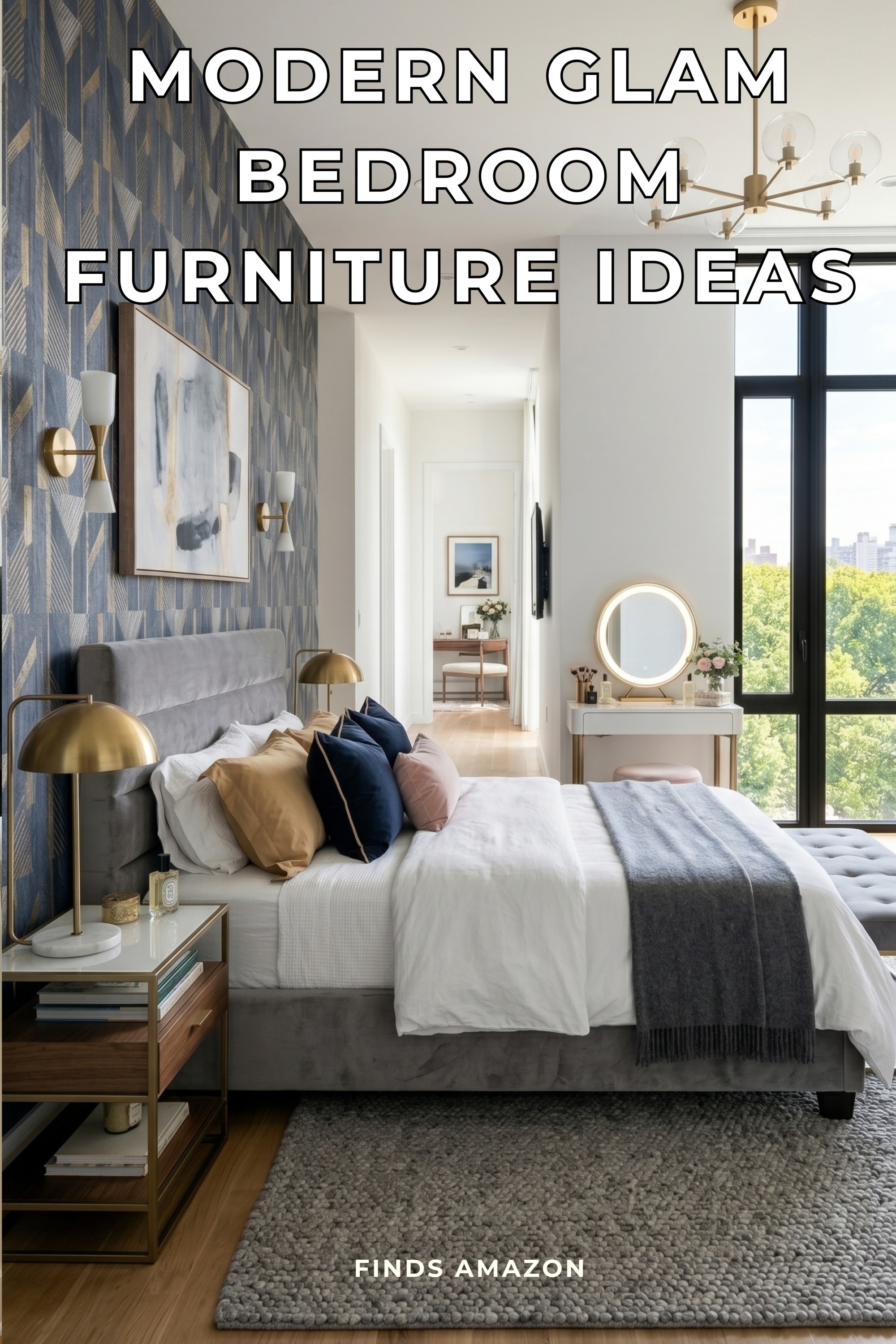 Modern Glam Bedroom Furniture Ideas With Upholstered Bed