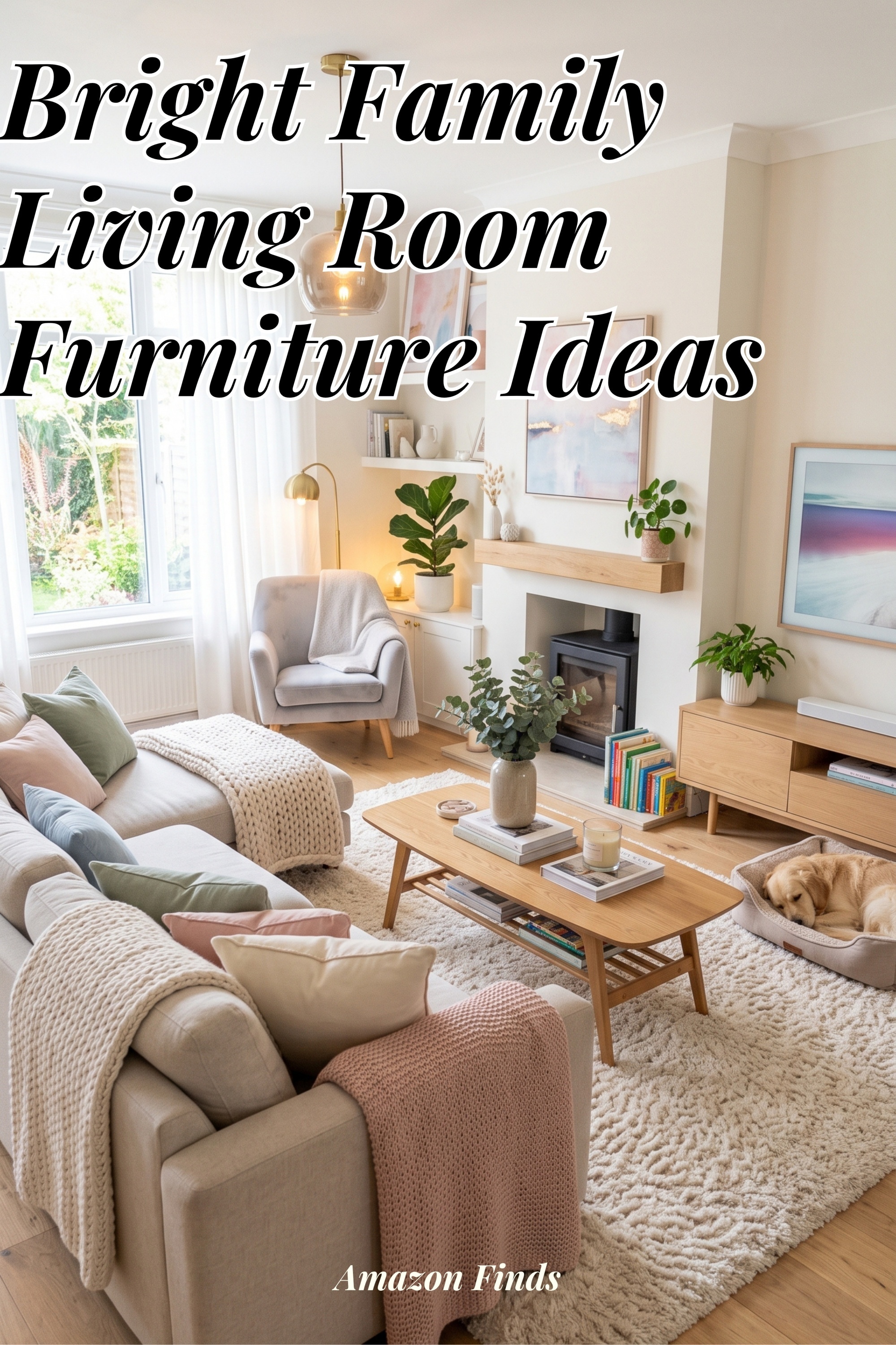 Bright Family Living Room Furniture Ideas With Neutral Sofa