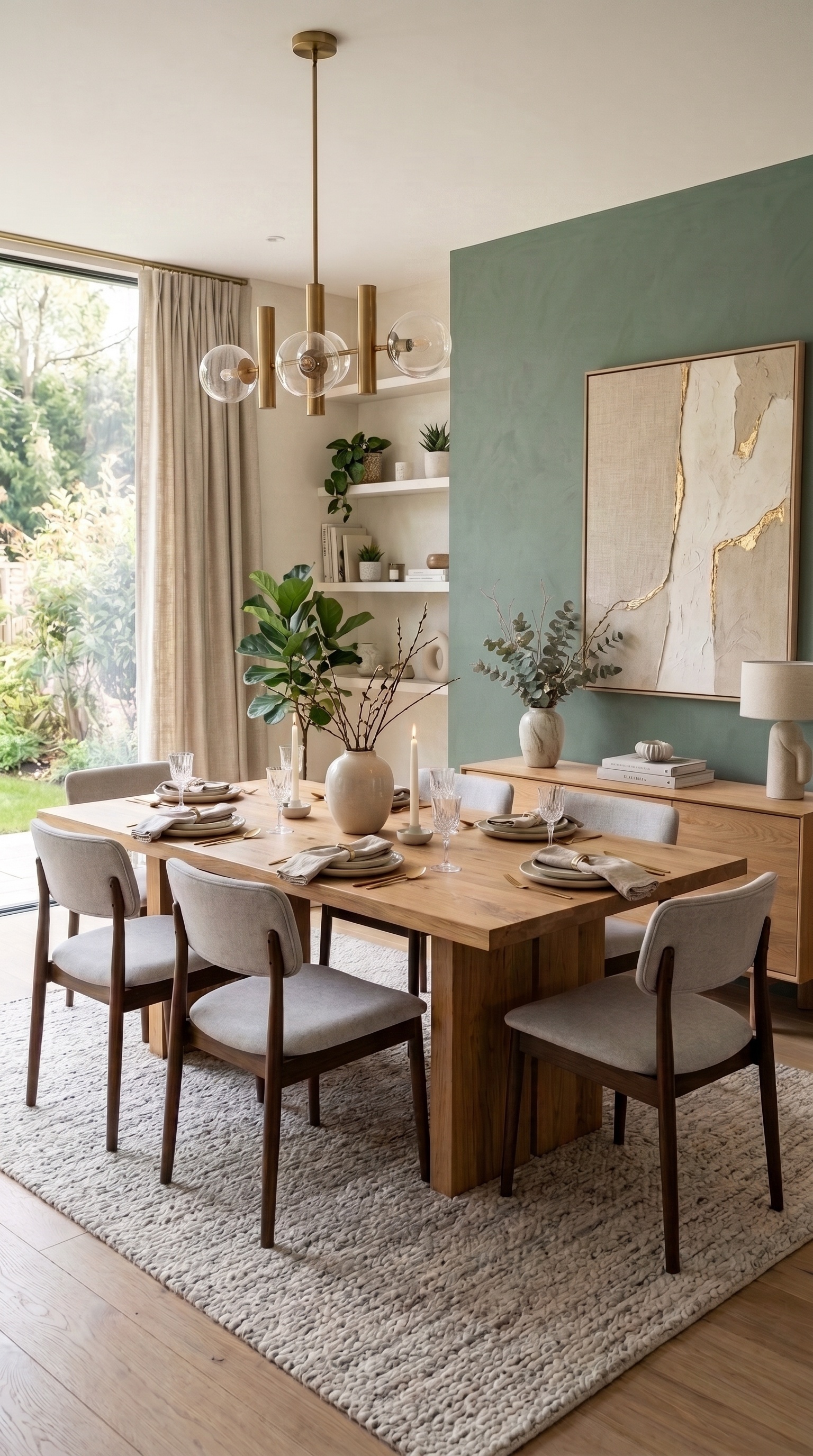 Modern Organic Dining Room Furniture Ideas with a Wood Table & Upholstered Chairs
