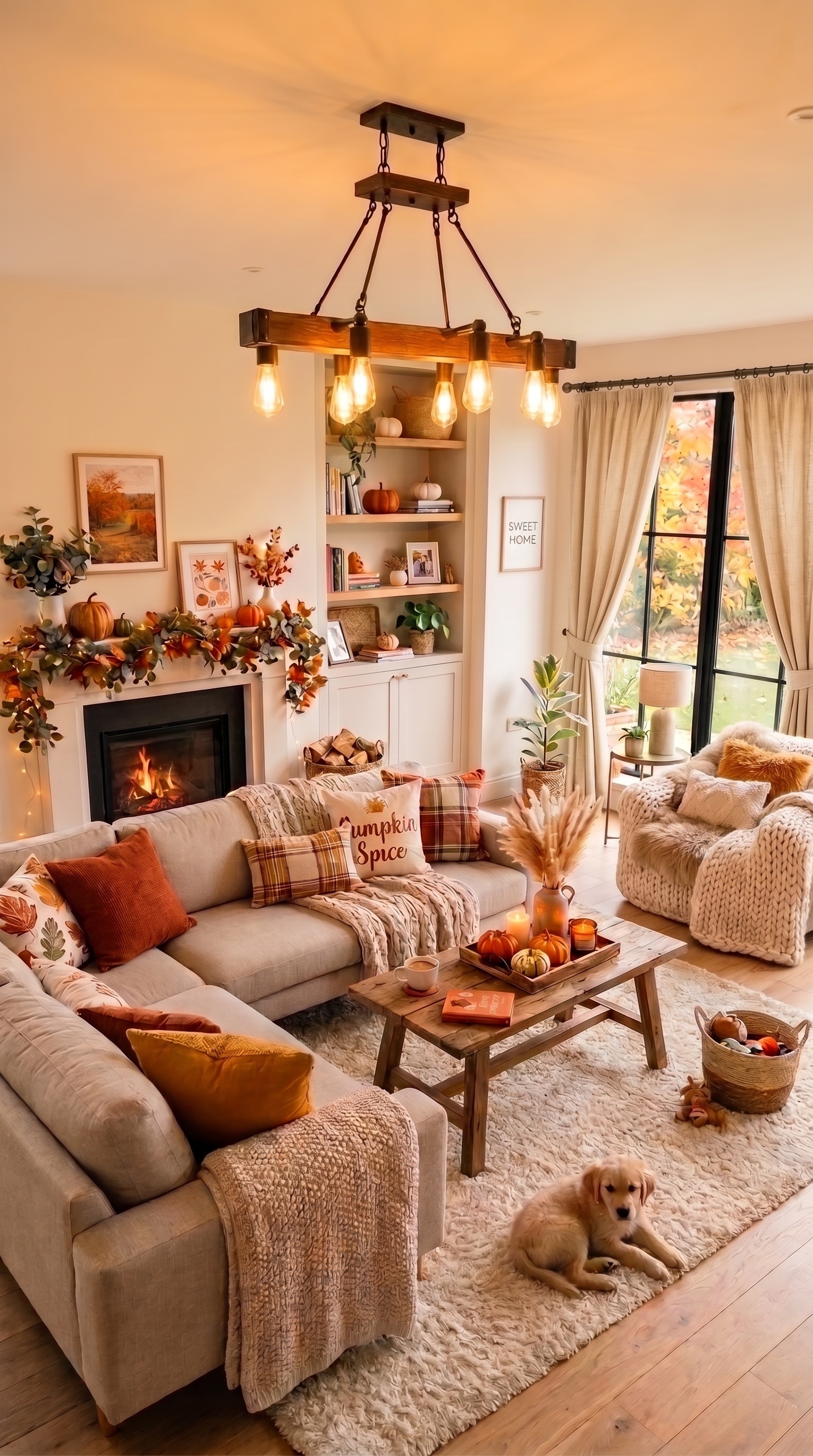 Cozy Living Room Furniture Ideas | Warm Neutral Sectional & Wood Decor