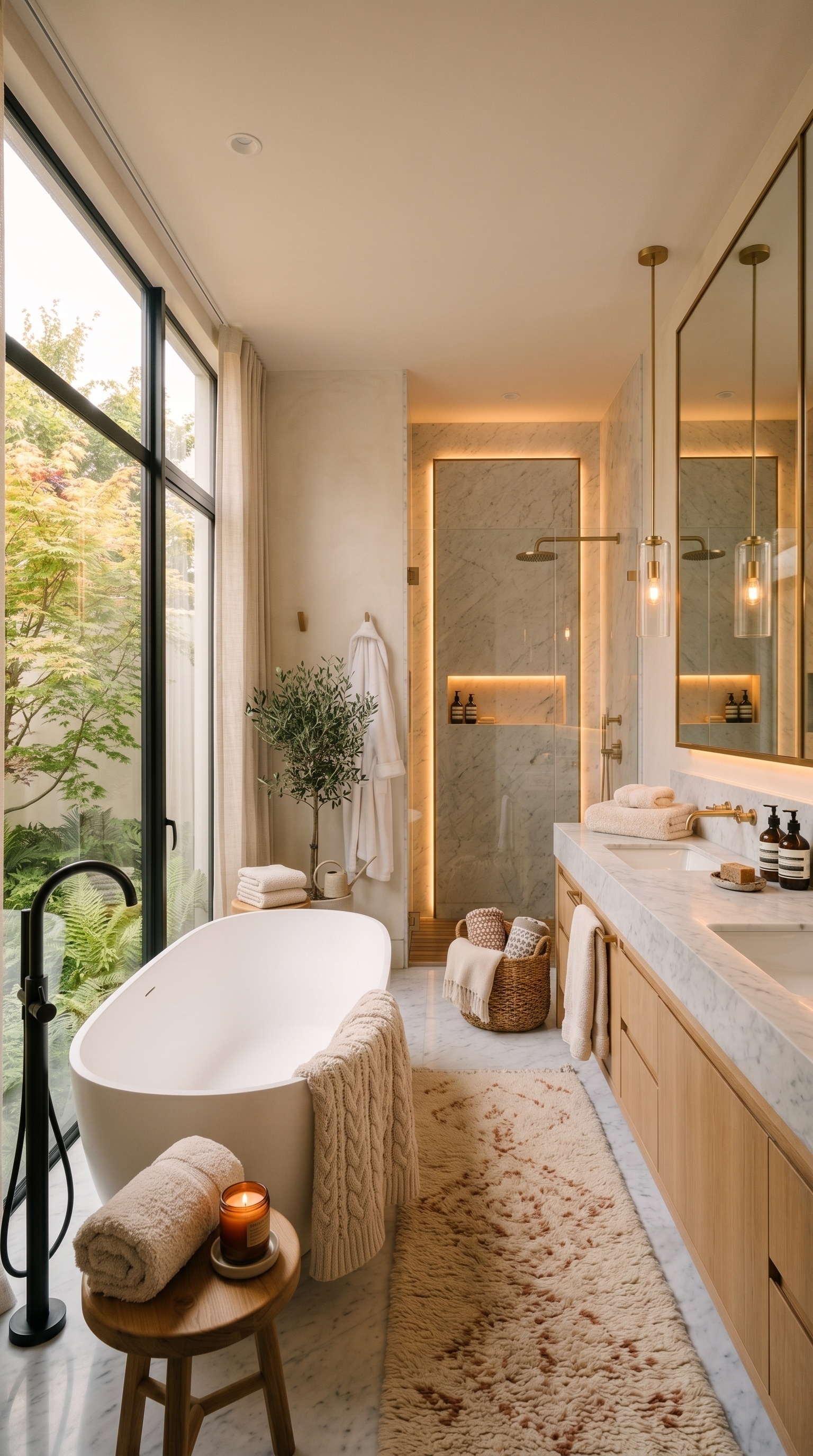 Modern Spa Bathroom Ideas | Wood, Marble & Freestanding Tub