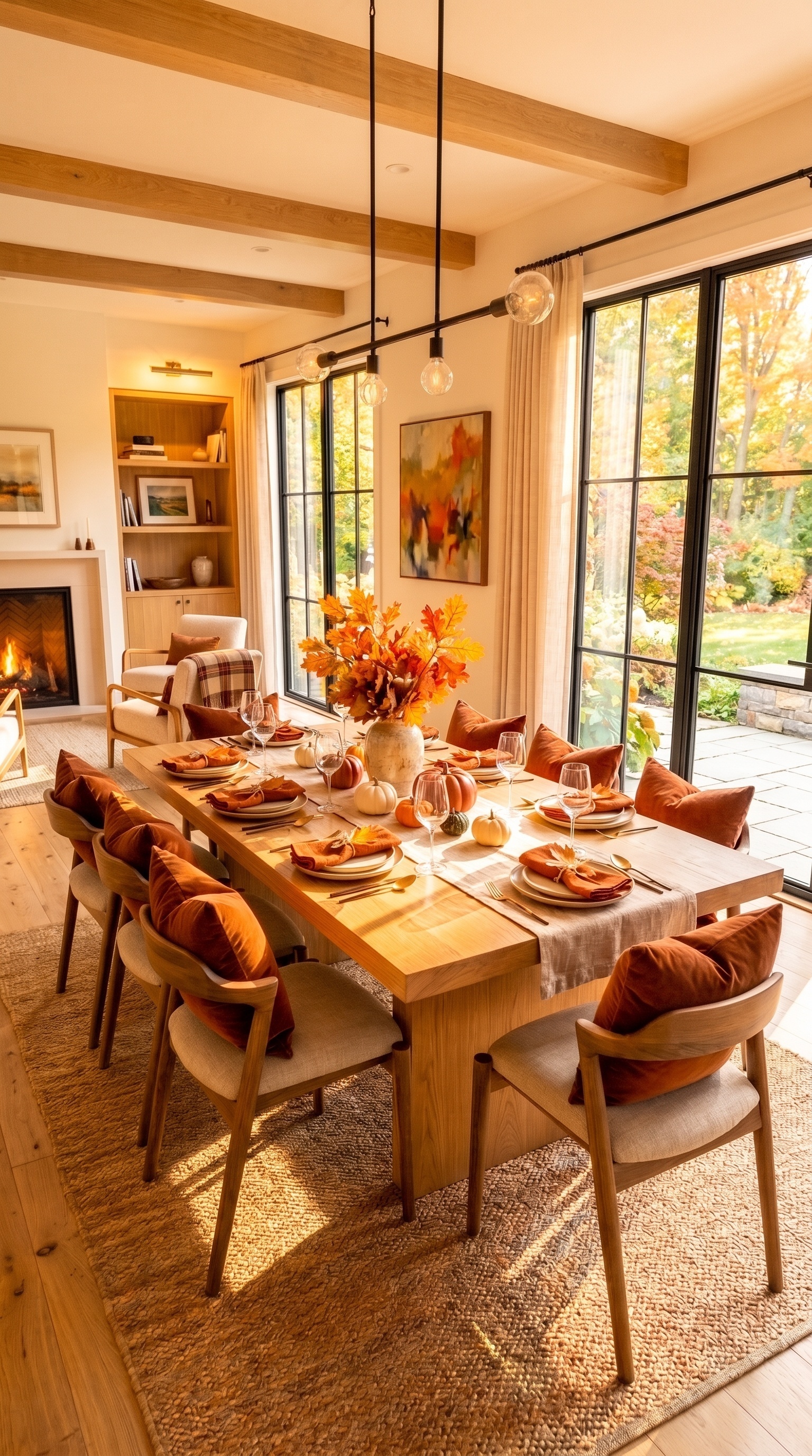 Warm Modern Dining Room Ideas | Natural Wood Table & Cozy Chairs