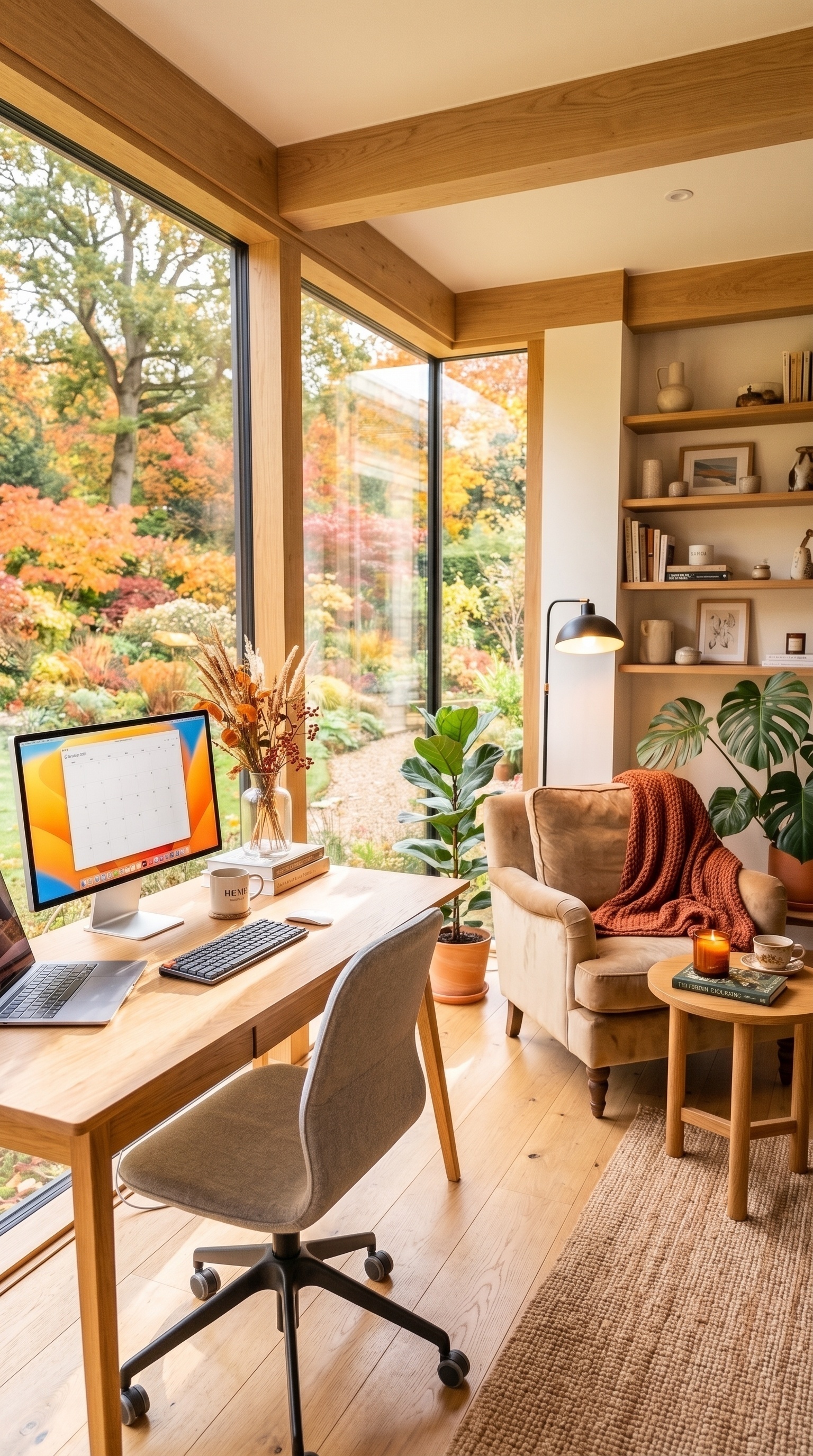 Cozy Home Office Ideas | Warm Wood Furniture & Reading Nook