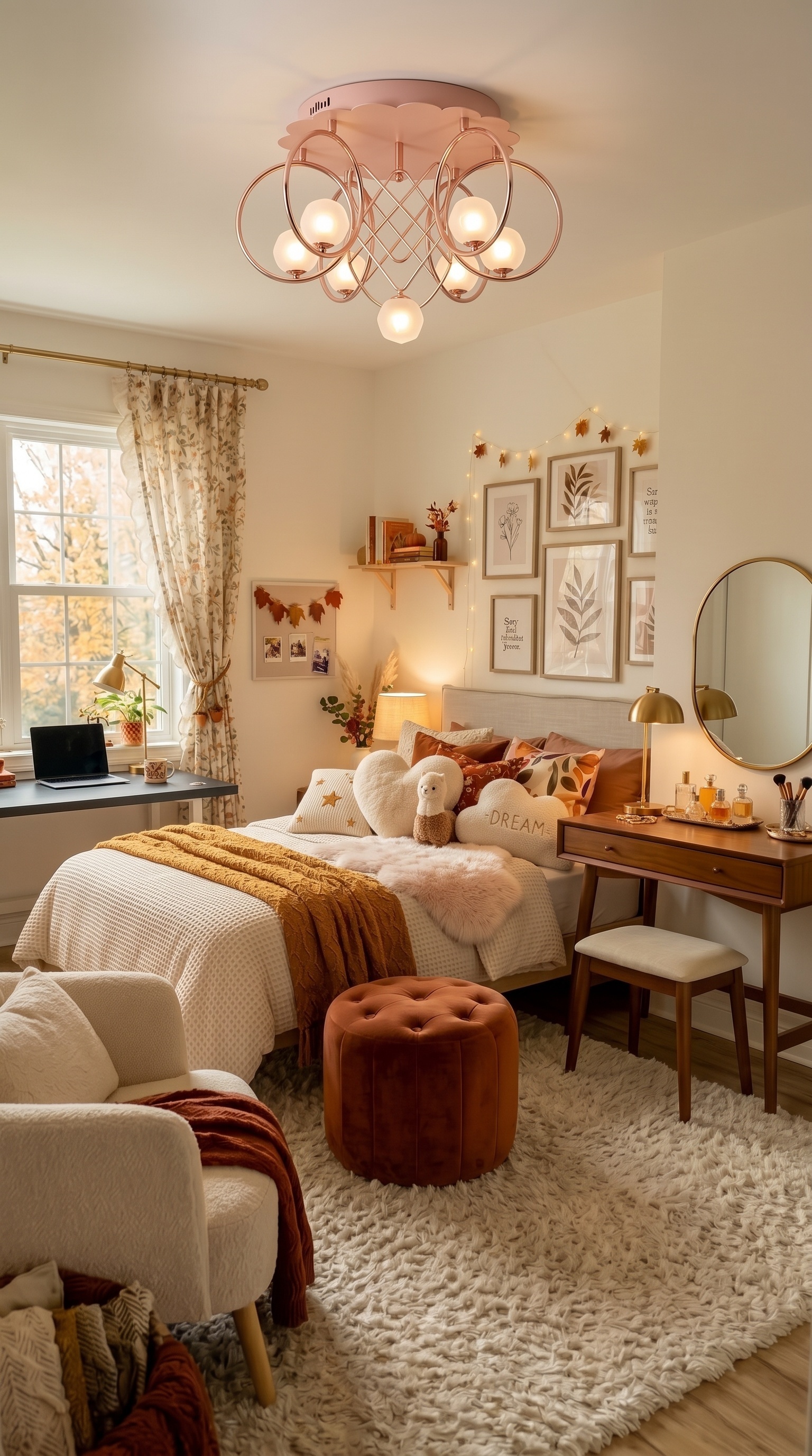 Cozy Teen Girl Bedroom Ideas | Warm Neutral Furniture & Vanity