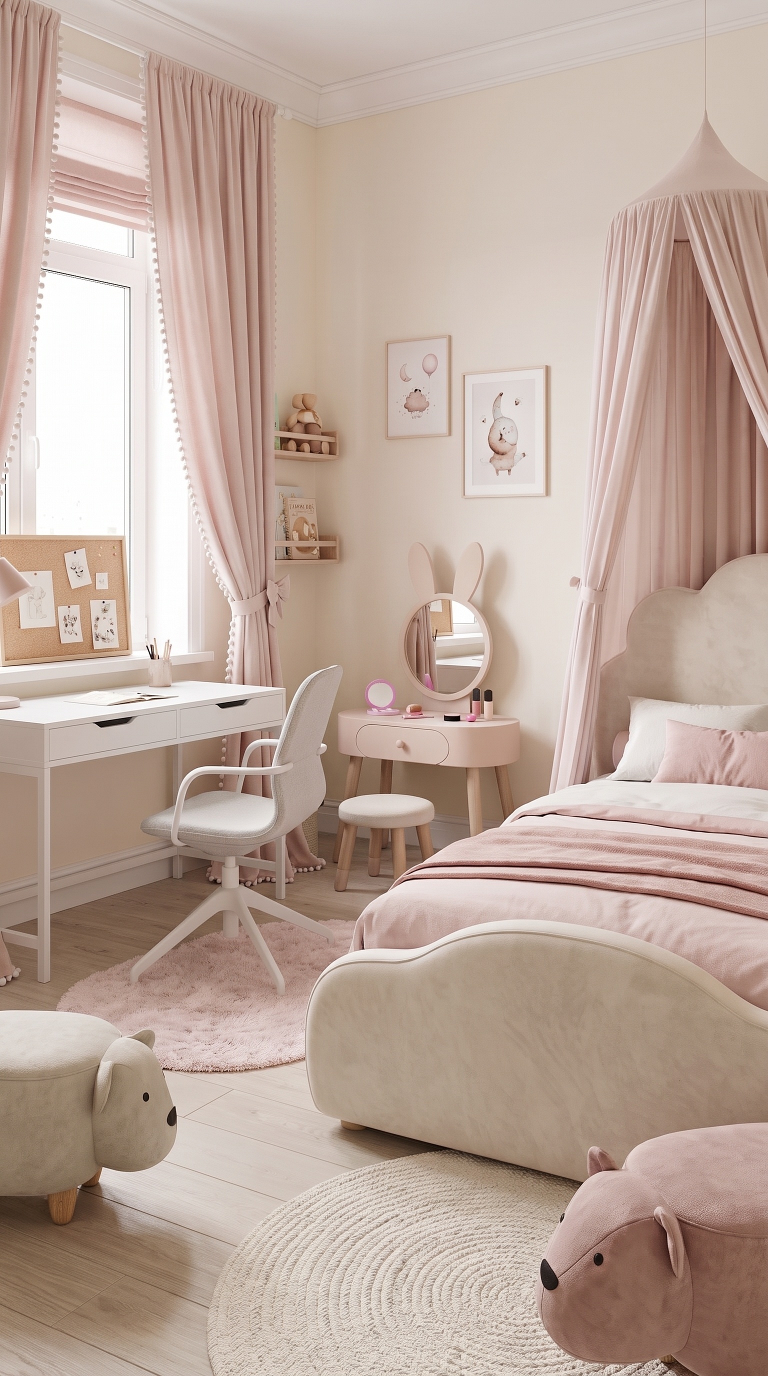 Blush Pink Kids Bedroom Furniture | Canopy Bed, Desk & Vanity
